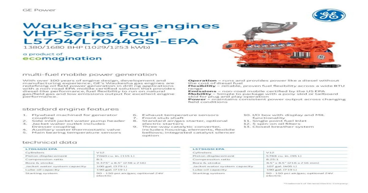 Waukesha*gas engines VHP*Series Four* L5794/L7044GSIEPA [PDF Document]